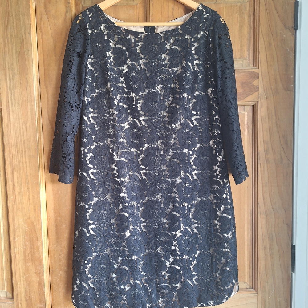 Vince Camuto Black Sheath Dress Over Nude Lining